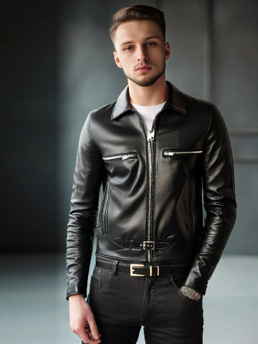 Adjustable Waistline Leather Jacket