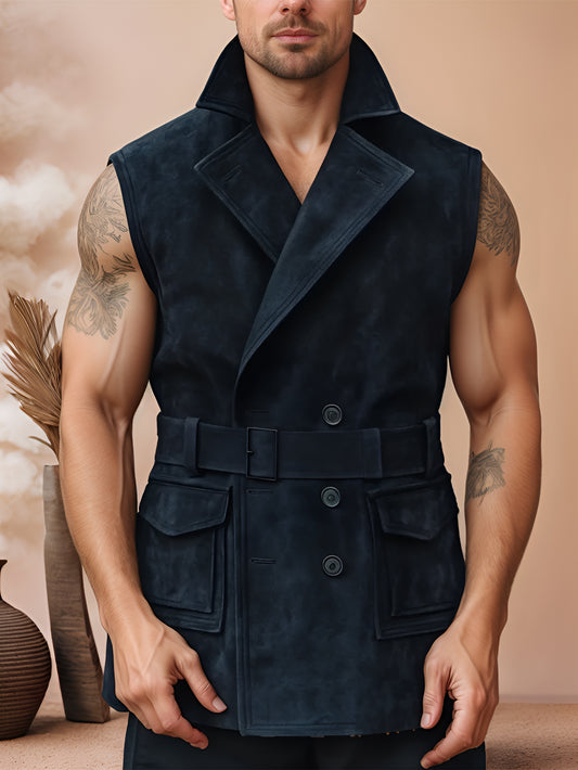 Aegon Genuine Suede Leather Motorcycle Vest for Men
