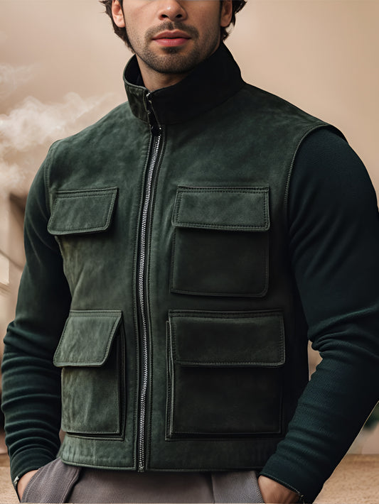 Aether Drift Mens Suede Genuine Leather Vest