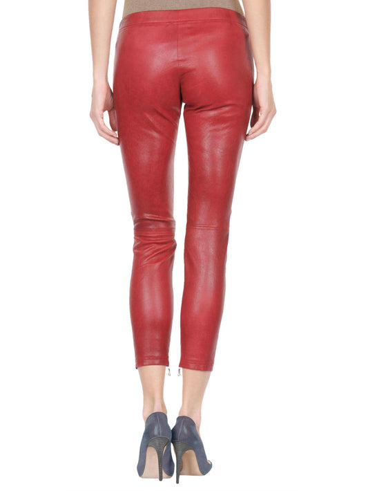 Aged-Effect Ankle Leather Pants