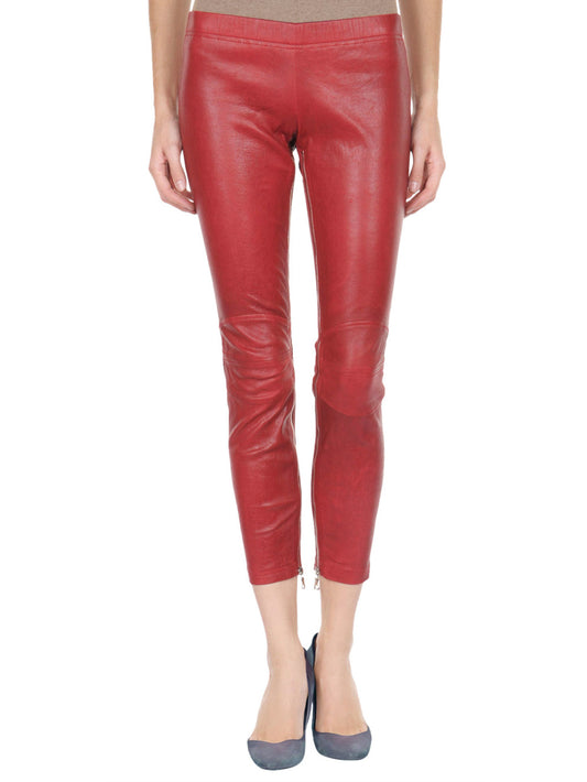 Aged-Effect Ankle Leather Pants