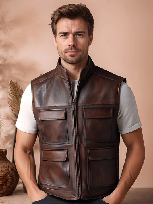 Alpha Stride Genuine Leather Vest for Men