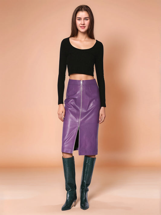 Amethyst Glow Leather Skirt for Women