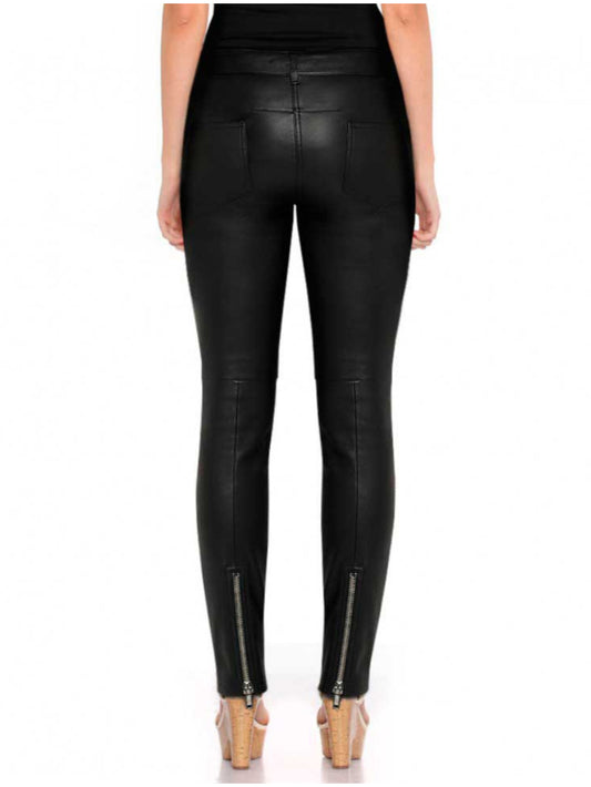 Ankle-Zip Black Leather Pants