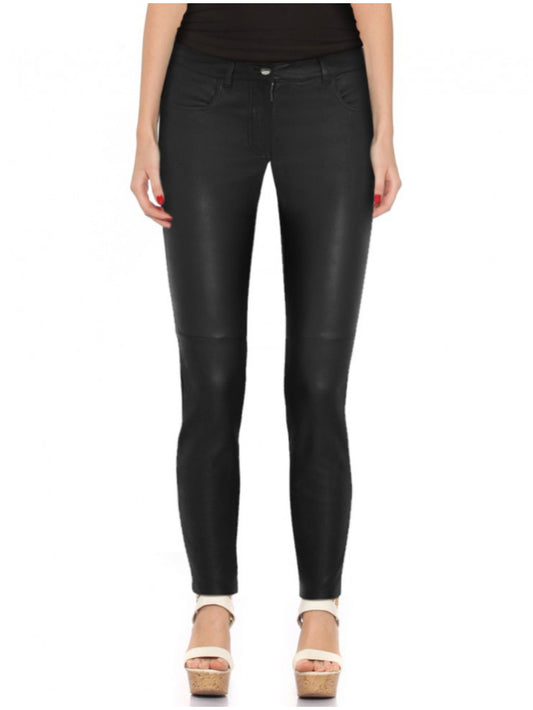 Ankle-Zip Black Leather Pants