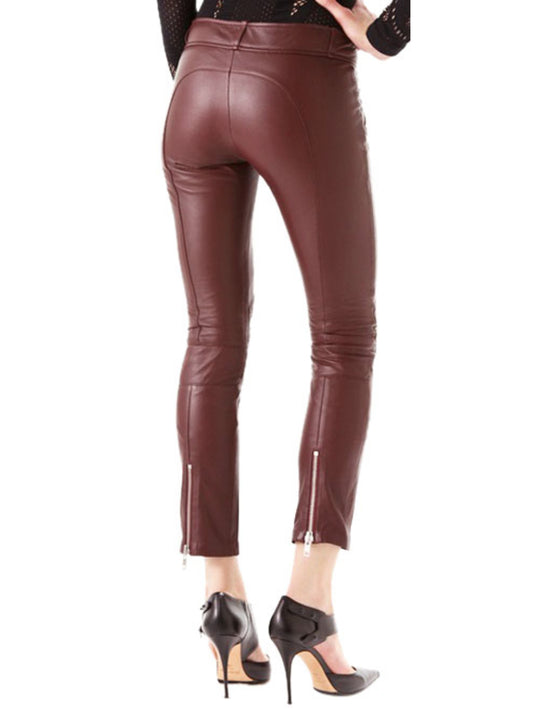 Ankle-Zip Skinny Leather Pants