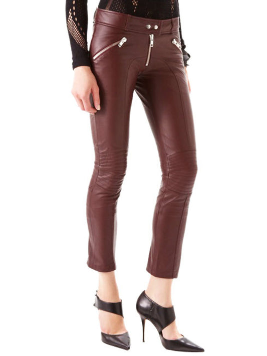 Ankle-Zip Skinny Leather Pants