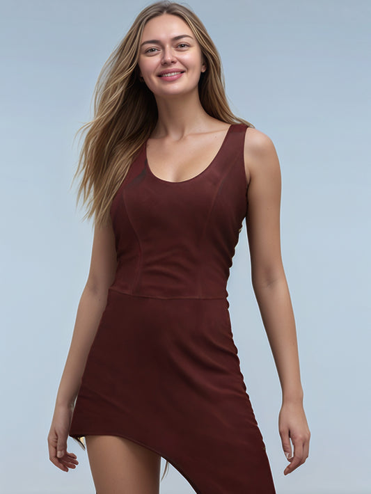 Asymmetric Hem Suede Leather Halloween Dress
