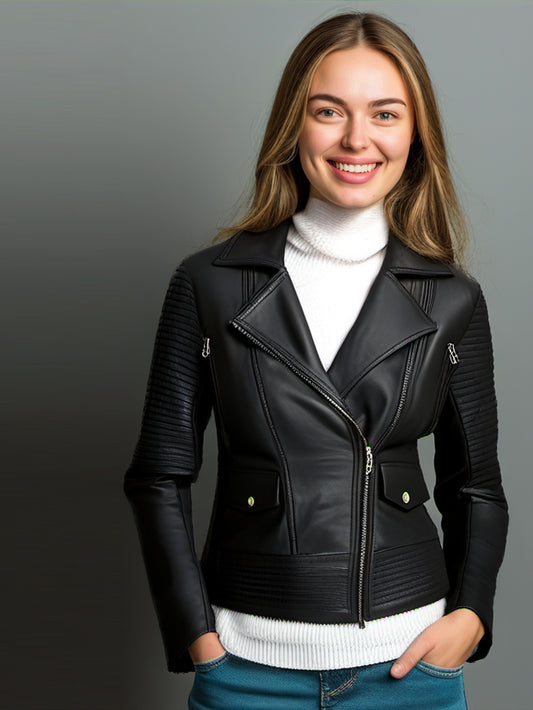 Asymmetric Zip Cuff Leather Moto Jacket