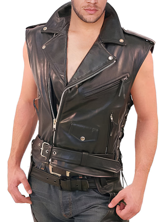 Asymmetrical Cut Genuine Leather Vest for Men