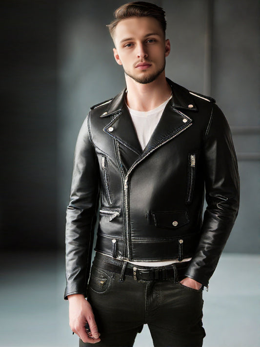 Attention-Grabbing Genuine Leather Biker Jacket for Men