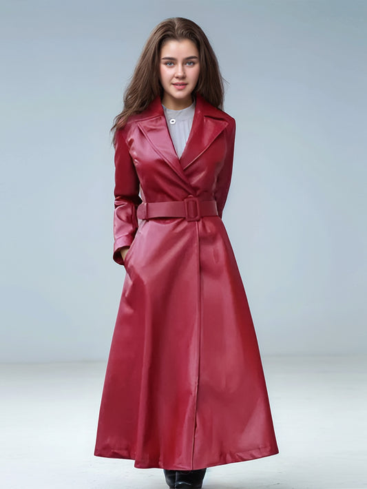 Aurora Luxe Women's Winter Leather Trench Coat for Women