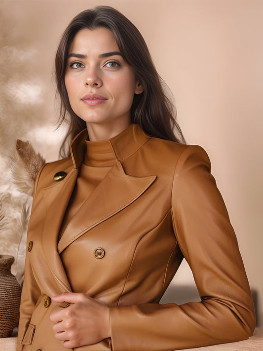 Averra Noir Belted Leather Coat