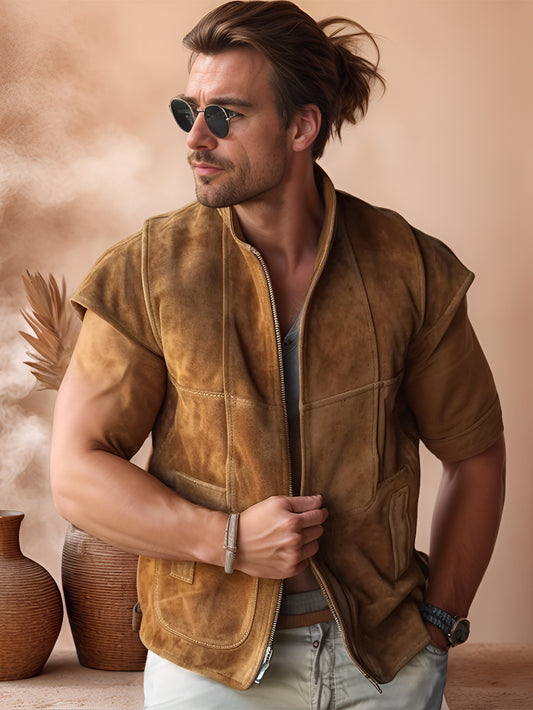 Aviara Cut Mens Suede Genuine Leather Vest