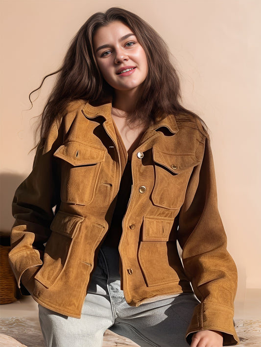 Azure Crown Womens Suede Leather Jacket
