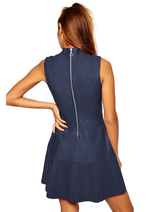 Back-Zip Sleek Leather Dress