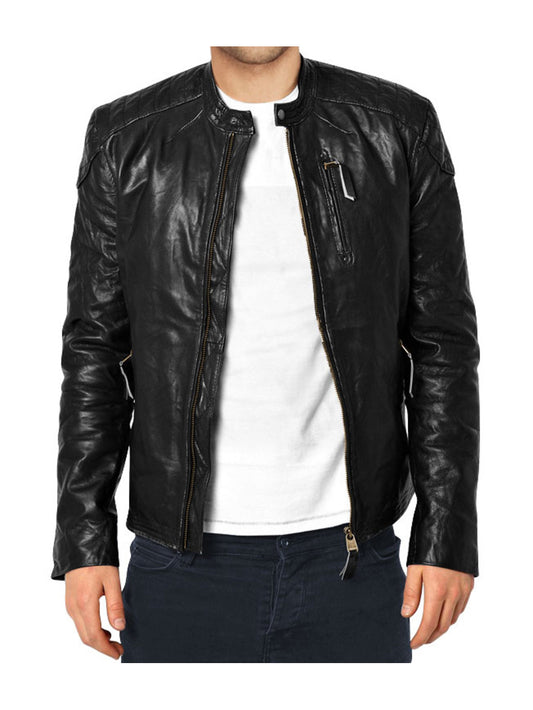 Bold Moto Style Genuine Leather Jacket for Men