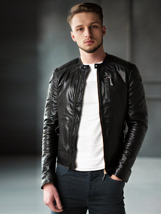 Bold Moto Style Genuine Leather Jacket for Men