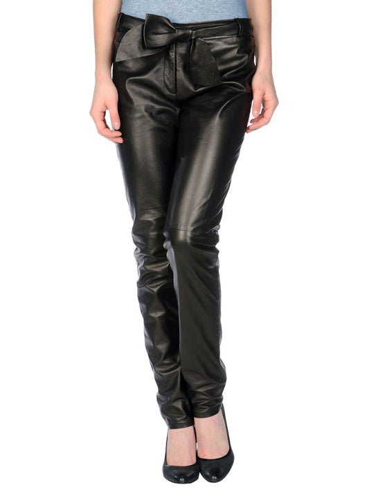 Bow-Detail Leather Pants