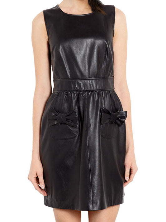 Bow Pocket Adorable Leather Dress
