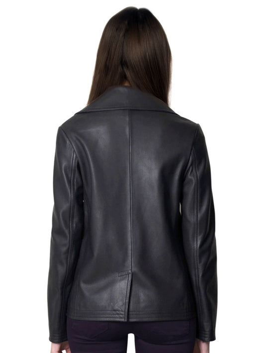 Box-Cut Chic Pea Leather Coat for Women