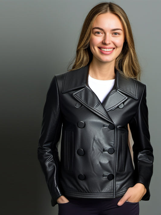 Box-Cut Chic Pea Leather Coat for Women