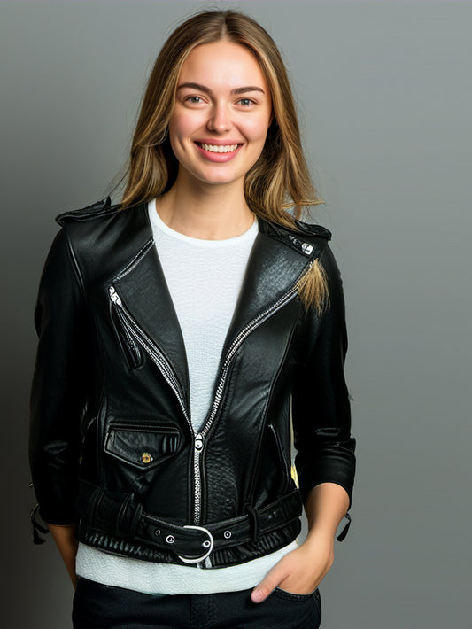 Buckled Front Leather Biker Jacket