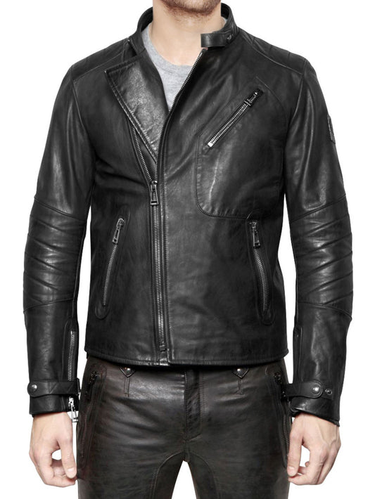 Cafe Racer Quilted Genuine Leather Jacket for Men