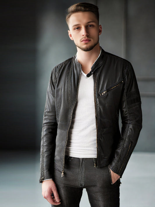 Cafe Racer Style Biker Genuine Leather Jacket for Men