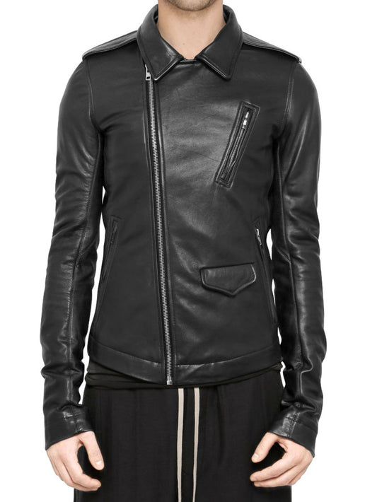 Canvas-Lined Genuine Leather Jacket for Men