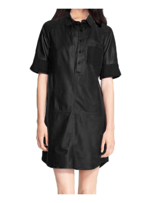 Casual Shirt-Style Leather Dress