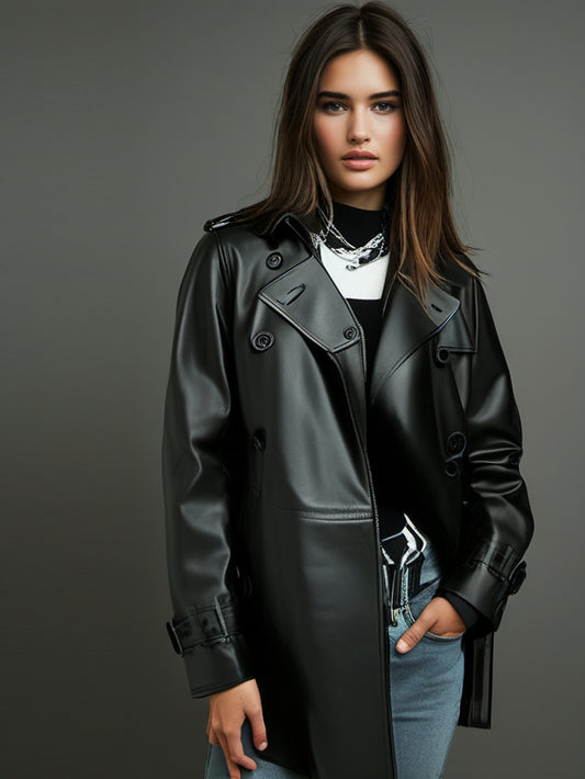 Charismatic Charm Leather Coat for Women