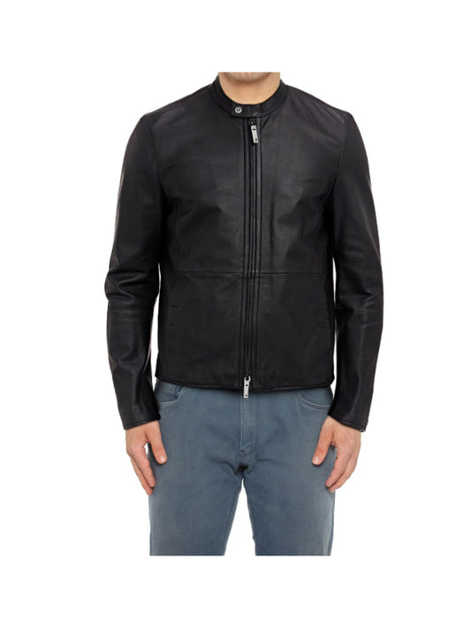 Classic Black Moto Genuine Leather Jacket for Men