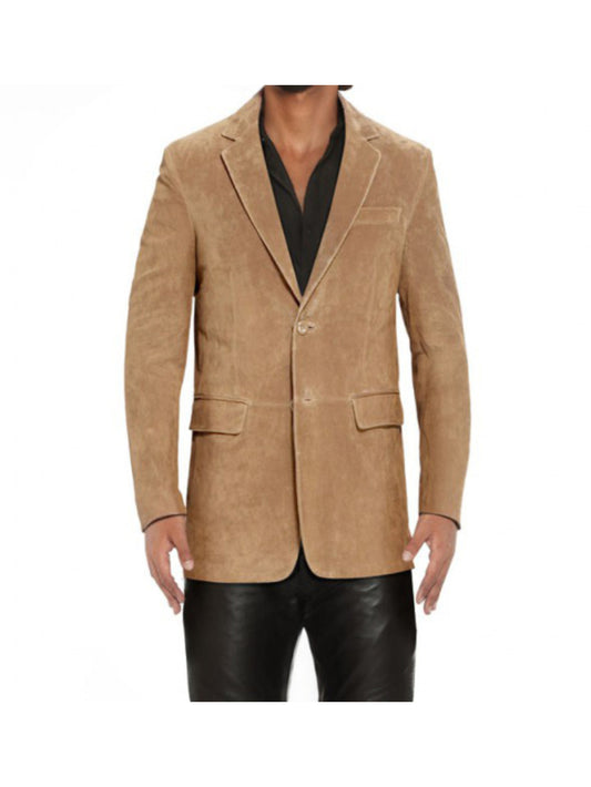 Classic Double Buttoned Leather Blazer for Men