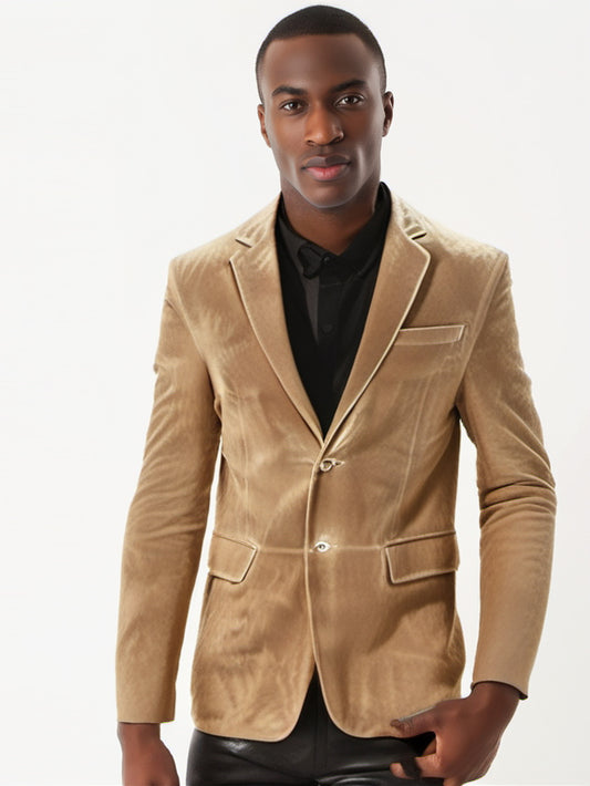 Classic Double Buttoned Leather Blazer for Men