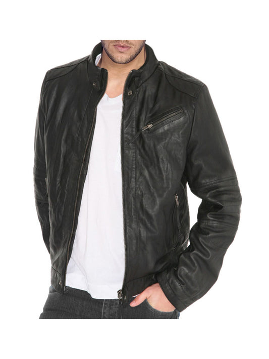 Classic Metro Genuine Leather Biker Jacket for Men