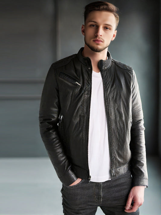 Classic Metro Genuine Leather Biker Jacket for Men