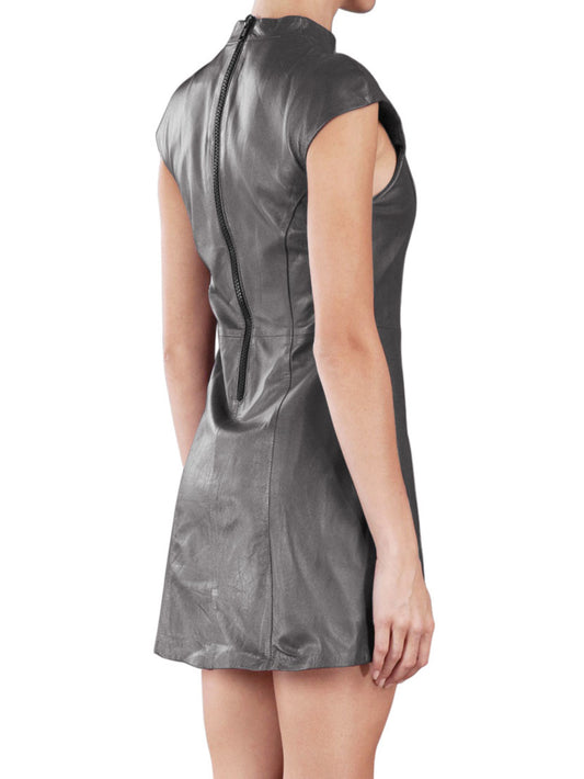 Classy Cap-Sleeve Leather Dress