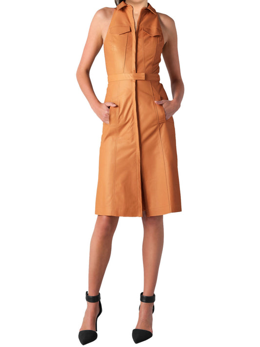Collared Corporate Leather Dress
