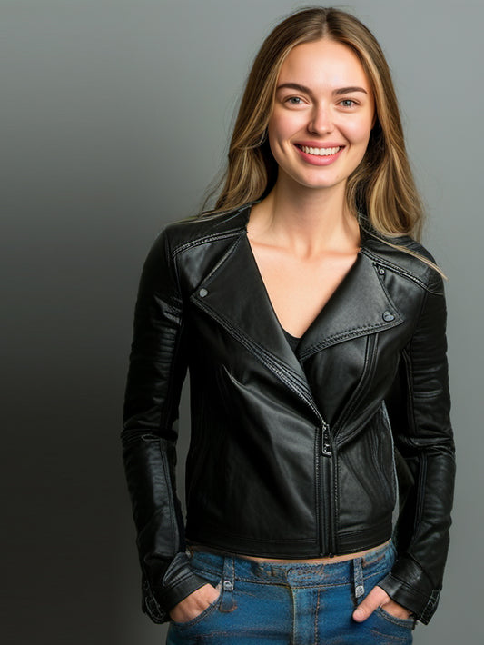Collarless Sleek Biker Leather Jacket