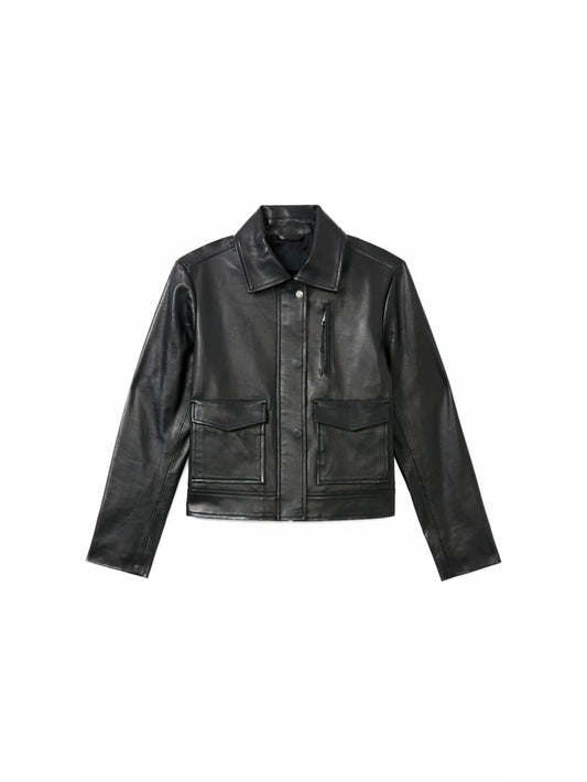 Concealed Zip Lambskin Leather Jacket