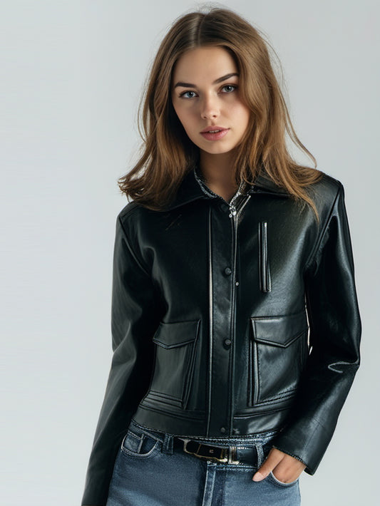 Concealed Zip Lambskin Leather Jacket