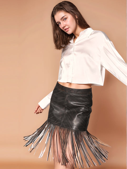 Contrast Detail Leather Skirts for Women