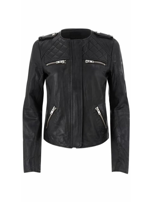 Cool Collarless Moto Leather Jacket
