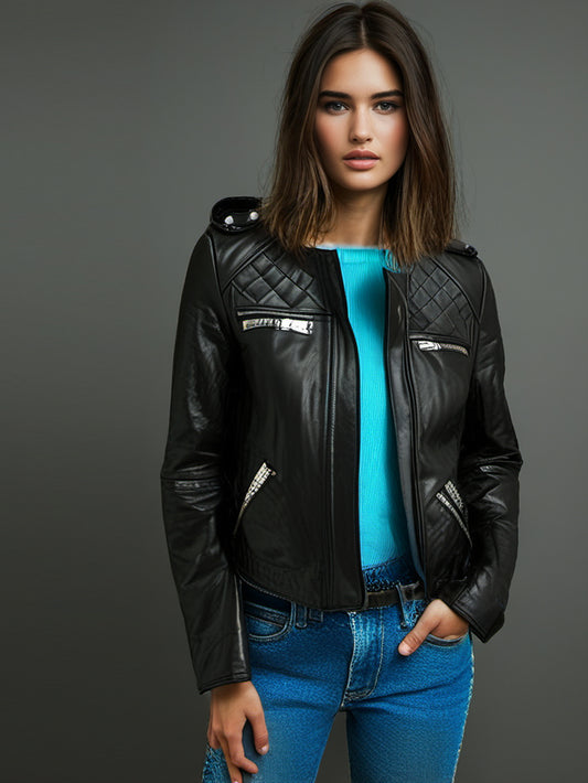 Cool Collarless Moto Leather Jacket