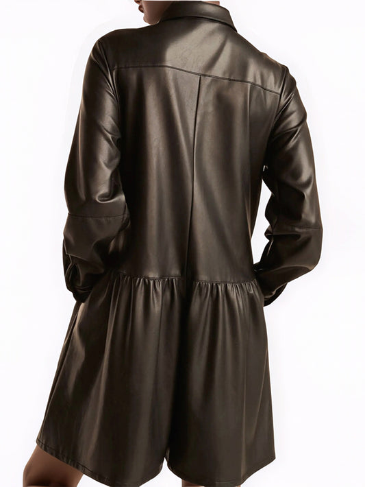 Crimson Edge One-Shoulder Leather Romper for Women
