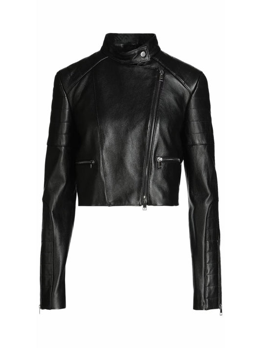 Cropped Quilted Moto Leather Jacket