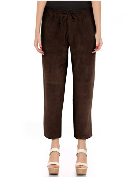Cropped Suede Jogger Leather Pants