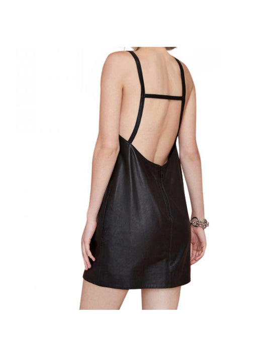 Deep V-Neck Black Leather Camisole