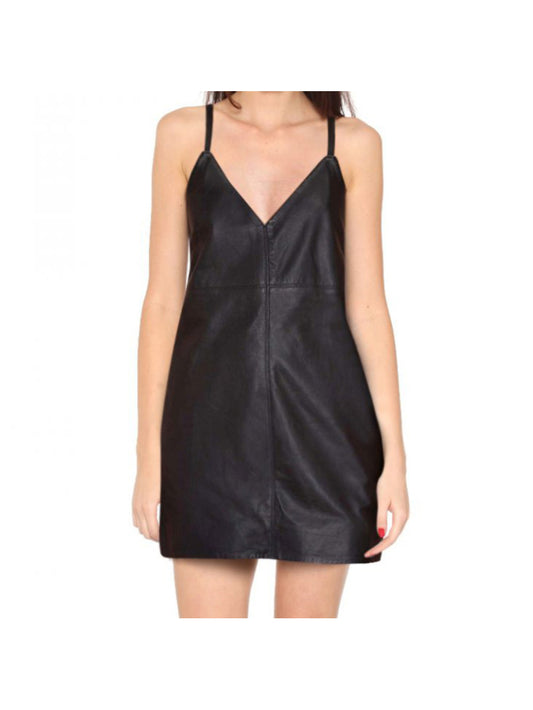Deep V-Neck Black Leather Camisole